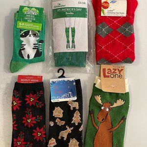 6 Pair of New Womens Socks Novelty, Toe,1 Skid Resistant Colorful Size 4-10